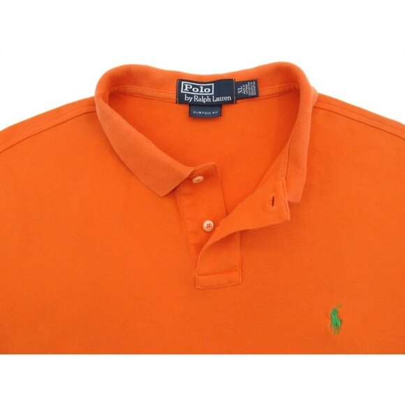 Polo Ralph Lauren Polo Shirt XL Orange Custom Fit Green Pony Logo Short Sleeve - Picture 3 of 15